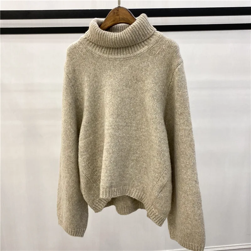 Women Sweater 2021 Autumn and Winter New Pile Neck Sweater Women Loose Profile Sweater