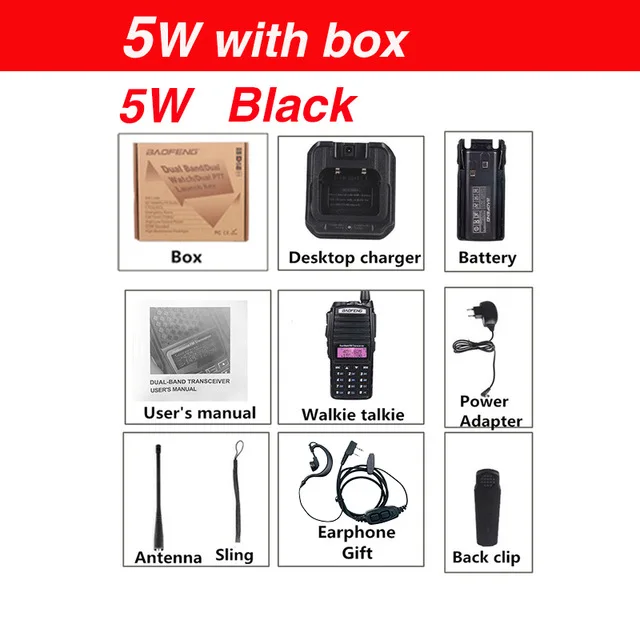 5W with Box Горячая цена Baofeng UV-82 портативная рация UHF VHF 400-520MHz двухстороннее радио UV82 Двухдиапазонная Любительская радиоприемная рация HF FM приемопередатчик - Цвет: 5W with Box