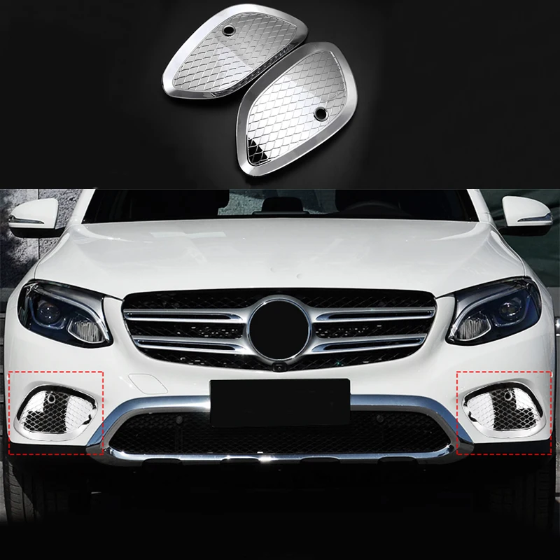 

2pcs Chrome Front Fog Light Panel Frame Cover Trim For Benz GLC Class X205 2016-2019