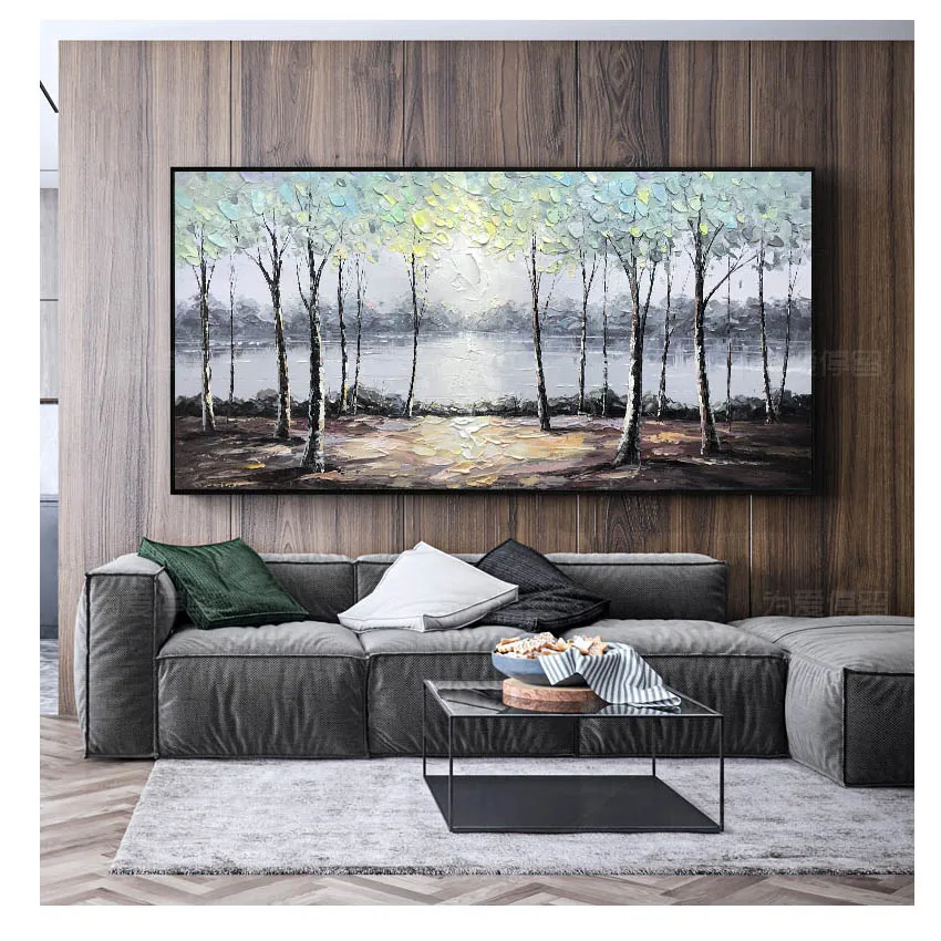 

Free shipping nice landscape Hand painted abstract oil painting on canvas forest scenery wall art picture for living room sofa