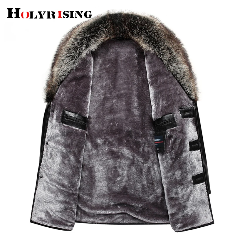 Holyrising, мужское кожаное пальто с натуральным животным меховым воротником, пальто из искусственной кожи, теплое утепленное Мужское пальто с мехом 19001-5