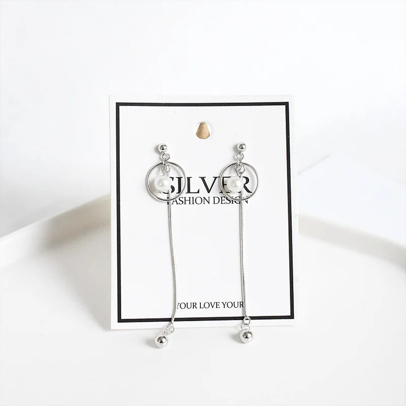 

925 Sterling Silver Fashion Simple Geometric Circle Pearl Tassel Earrings Women Light Luxury Temperament Jewelry Accessories