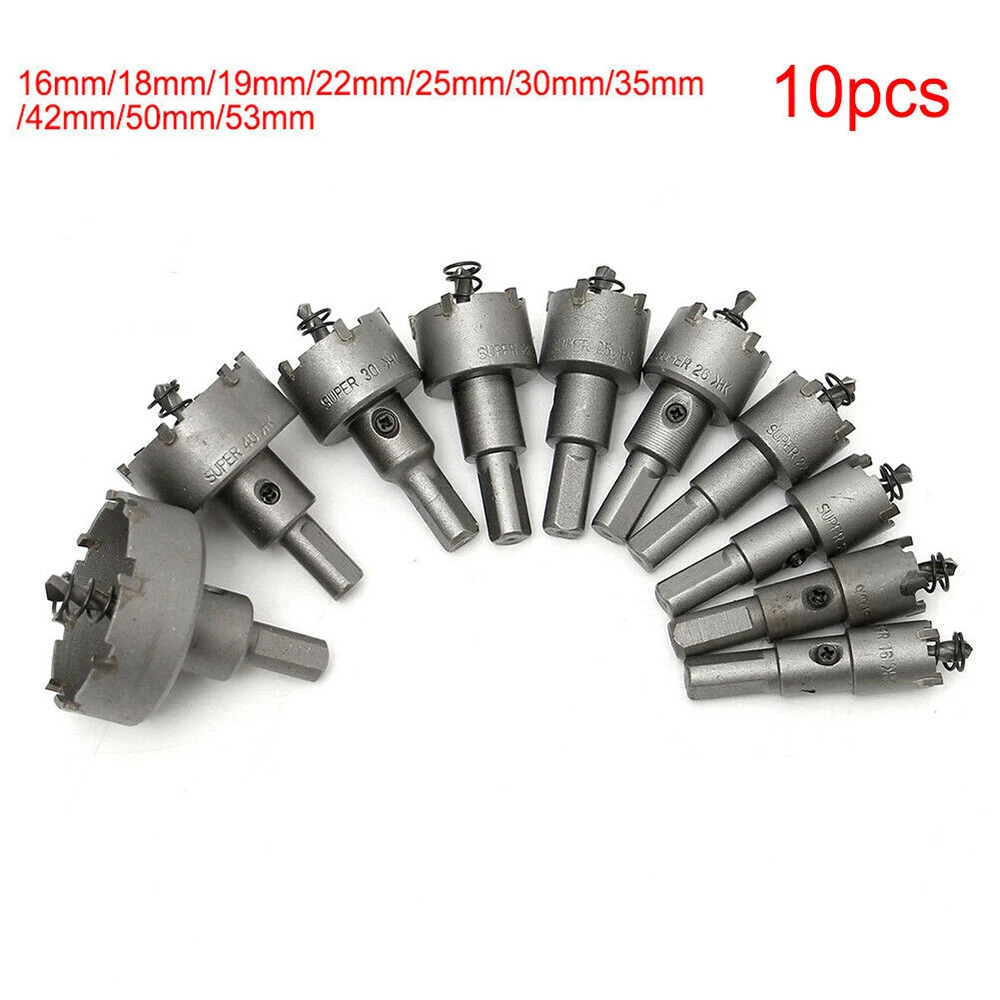 

10PCS Alloy Carbide Tip Hole Saw Cutter Drill Bit Set For Steel Metal Alloy 16/18/19/22/25/30/35/42/50/53mm