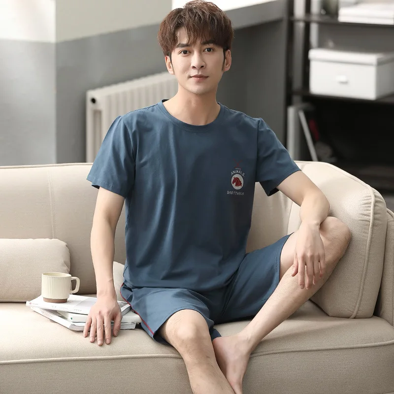 

Pajamas Modal Men'S Summer Short Sleeve Thin Shorts Fashion Outer Wear Casual Pullover Pure Cotton Men Homewear Set Home