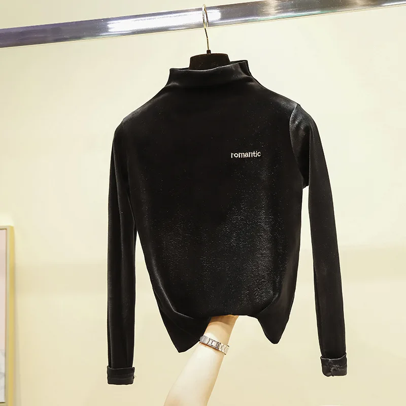 

Autumn Long Sleeve Velvet T-shirt Women Tee 2020 Loose Letter Embroidery Tshirts Casual Shirts For Women Top Winter Shirt