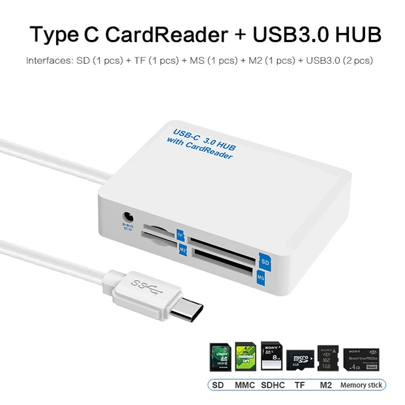 Type C TF SD SDHC MS M2 Устройство для чтения карт памяти USB к 3 0 концентратор MacBook Dell ASUS Samsung