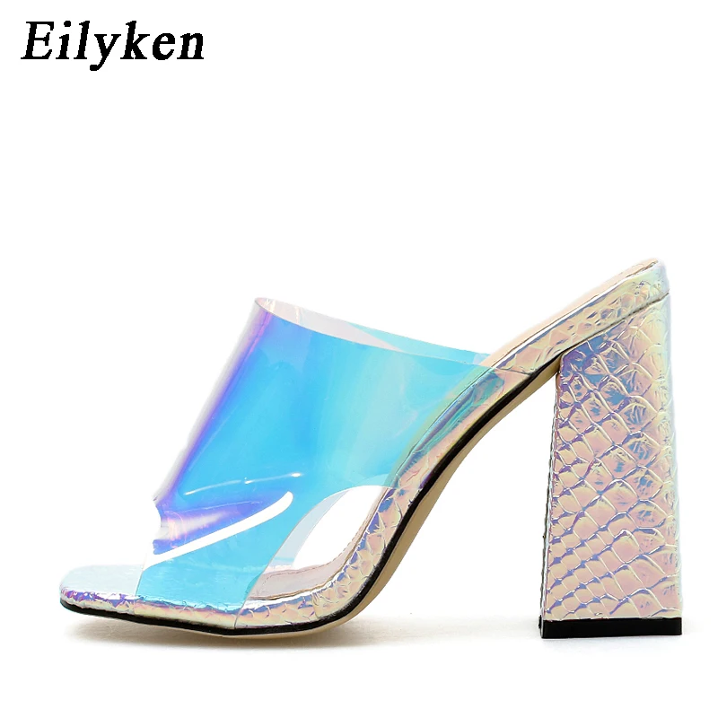 silver Eilyken/ г.; летние туфли без задника на высоком квадратном каблуке; женские шлепанцы; повседневные прозрачные Шлепанцы из ПВХ; Размеры 35-42 - Цвет: silver