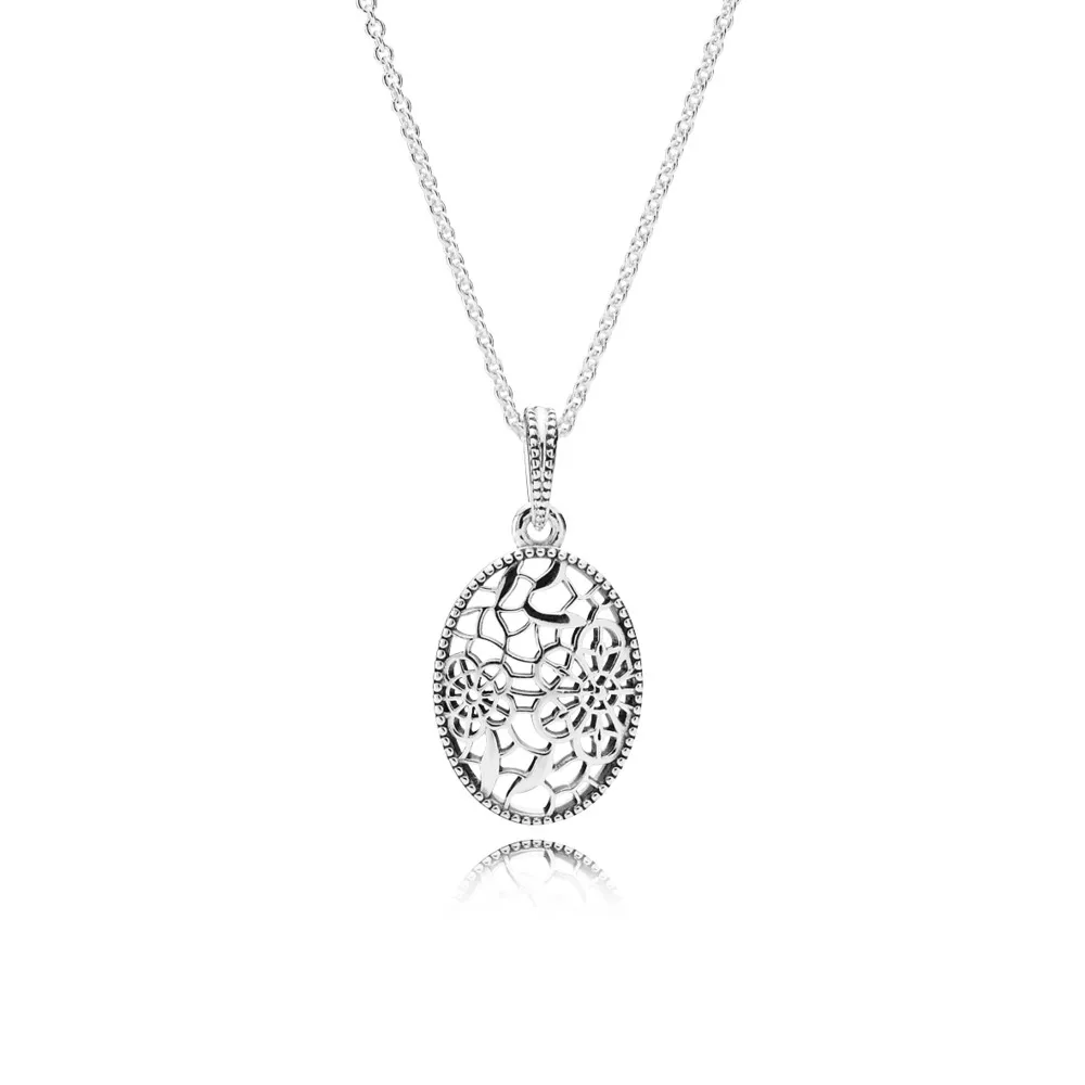

925 Sterling Silver Floral Daisy Lace Necklace Fit Snake Chain Pendants Pand Jewelry Vintage-inspired for Women
