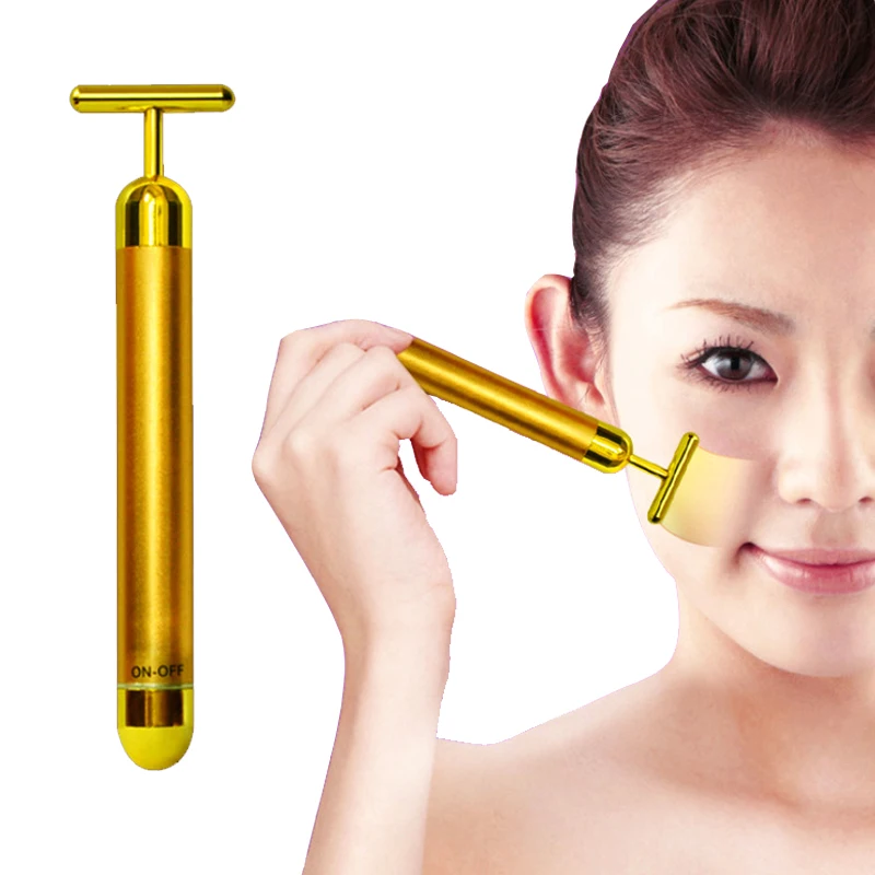 Массажер для лица похудения 24k Gold Vibration Beauty Bar импульсный укрепляющий роликовый