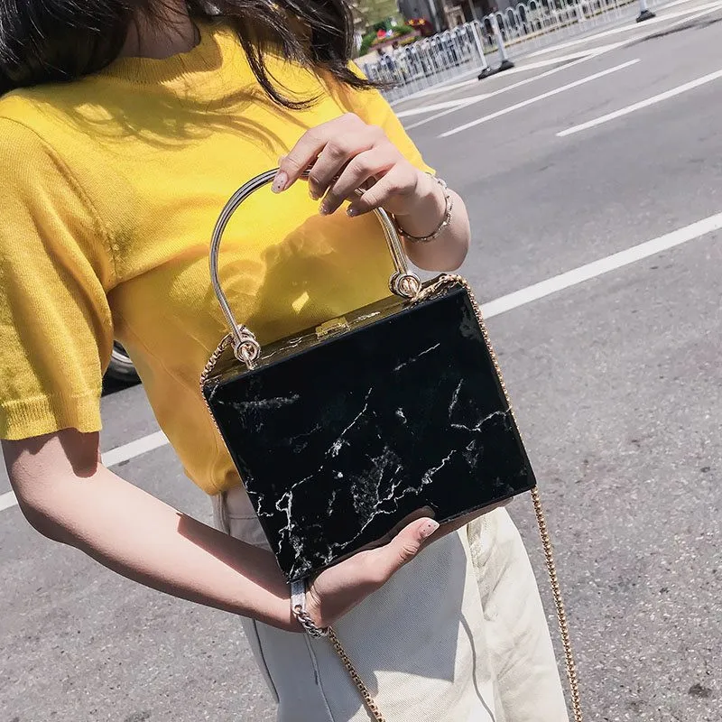 Ladies Evening Clutch Purse Fashion Marble Box Handbag Designer Chain One Shoulder Messenger Bag Luxury Pu Leather
