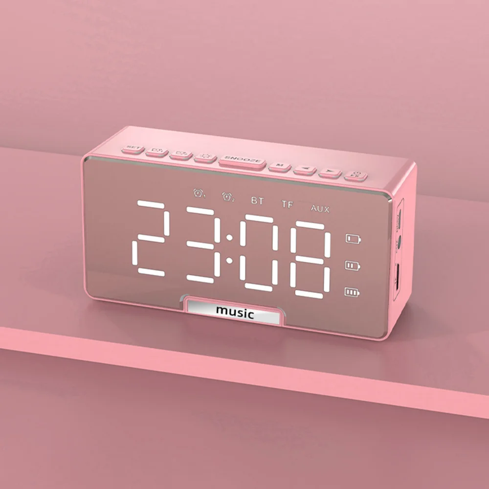 

BT Music Alarm Clock LED Digital Clock 2 Alarms Snooze Electronic Watch Dimming Adjustable Phone Stand USB Rechargeable Clock