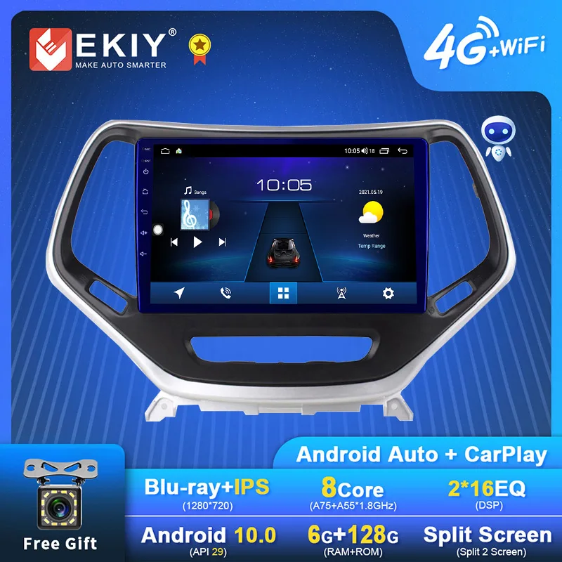 

EKIY Android Car Radio For Jeep Cherokee 5 KL 2014 - 2018 GPS Navi Multimedia Player Stereo Carplay Auto Blu-ray IPS No 2Din DVD