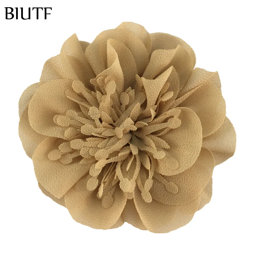 5pcs/lot 3.6'' Chiffon Flower with Stamen 9cm Bright color Headwear Flower Kids Lovely Hair Accessories TH298 - Цвет: 14-khaki