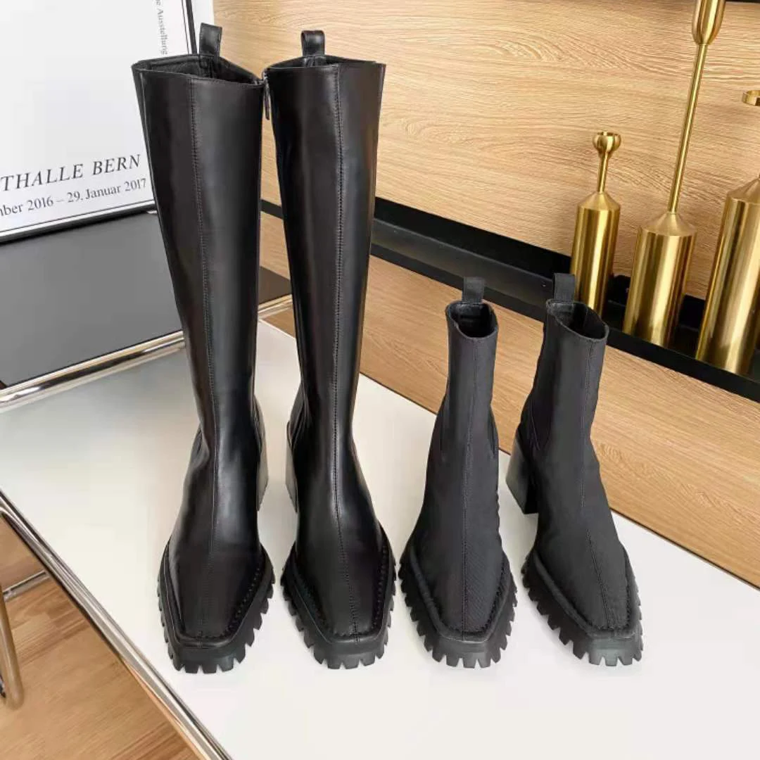 

Женские зимние сапоги Vallu, новинка 2021, полностью кожаная ткань, нескользящая подошва, модные Универсальные сапоги на высоком каблуке, больши...