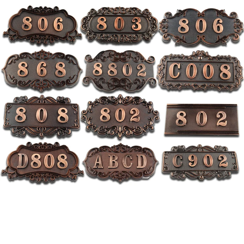 European Door Number Sticker Antique Copper House Number Sign 3 To 4 Numbers Hotel Door Plate Customized  Plastic Numbered Tags