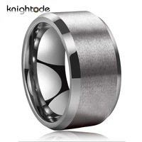 12mm wide men tungsten carbide ring silver color big thumb rings with beveled edges brushed finish