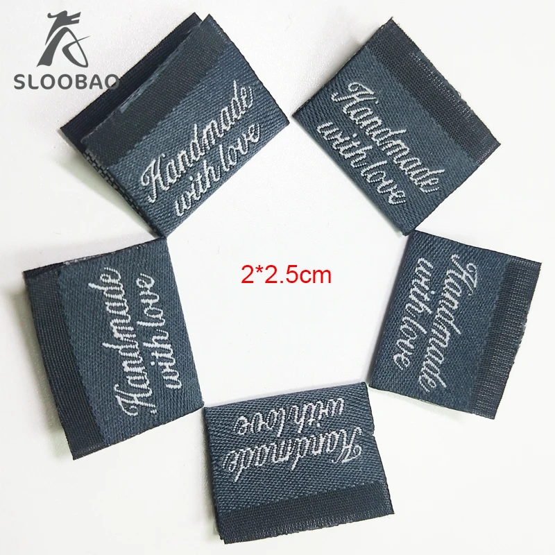 Бесплатная доставка тканые этикетки ручной работы тканевые 2*5 см черные с