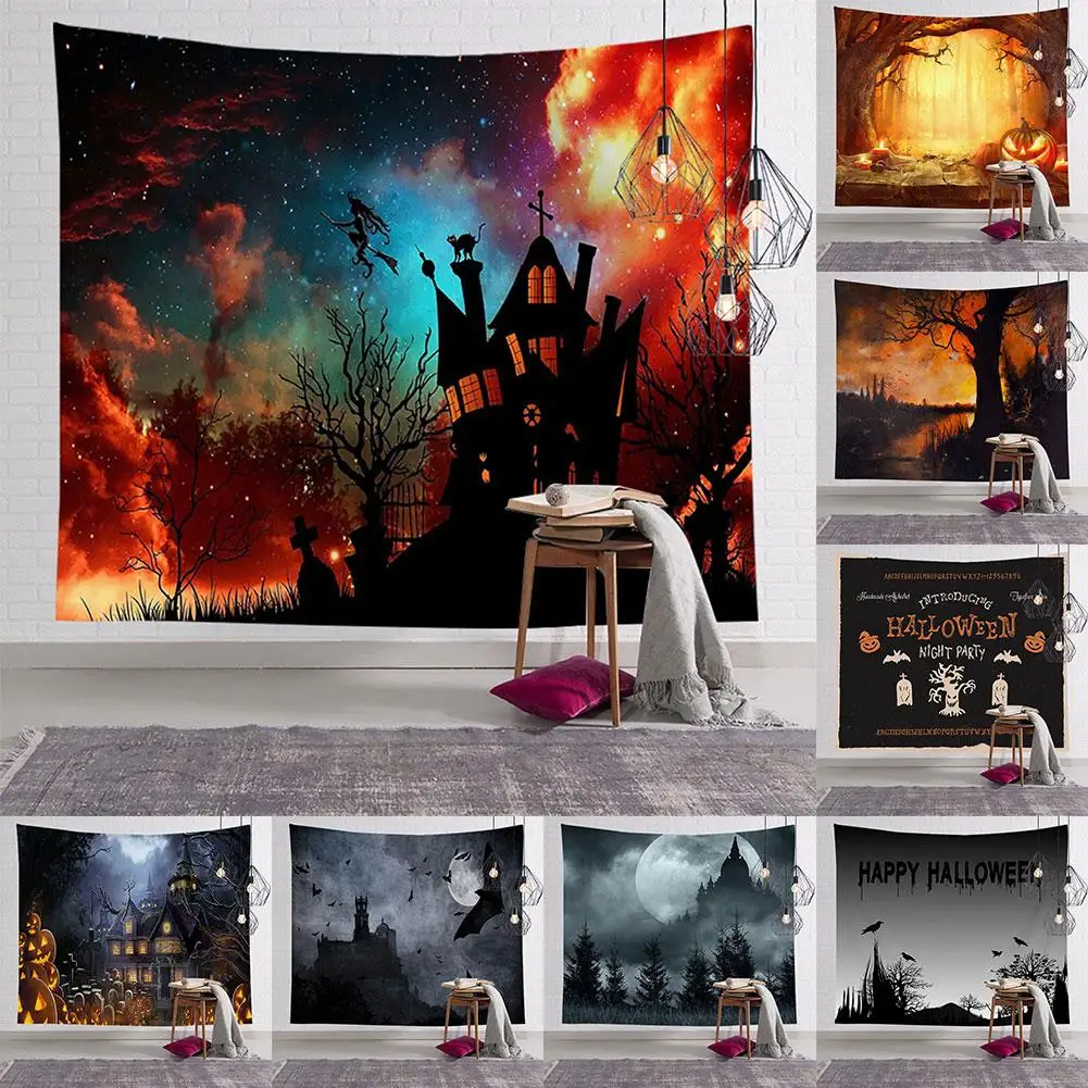 

Skeleton Pumpkin Print Hanging Tapestry Bedroom Wall Cloth Carpet Halloween Decor