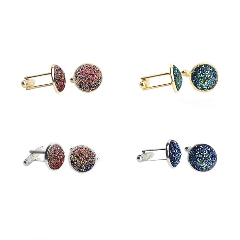 

Round Multicolor Rhinestone Cufflinks Men's Simple Cuff Button Luxury Jewelry for Man Enamel Shirt Cufflink Sleeve Accessories