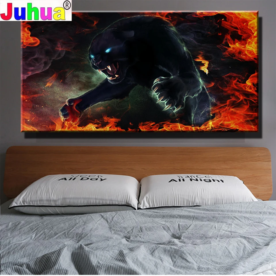 

2021 New Fantasy angry black panther Picture Of Rhinestone Diamond Painting Cross Stitch Embroidery,Diamond Mosaic Modern art,