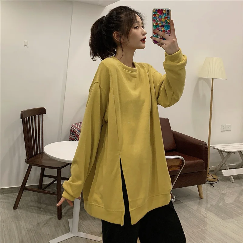 

CMAZ Women's Korean-Style Mid-Length Split Sweater