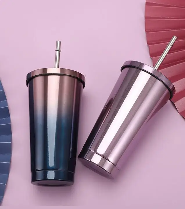 

500ml Double Wall Coffee Bottle With Straw to Go 304 Stainless Steel Cold Beer Cup Insulated Water Tumbler Mug Travel Dropship