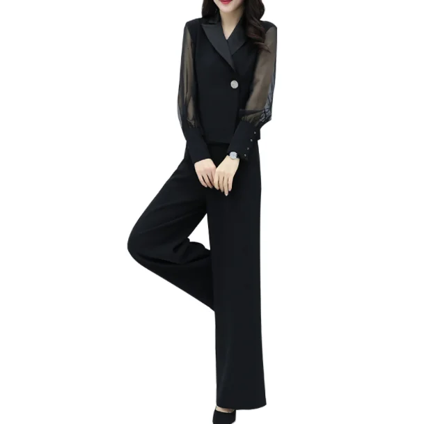 2020 осенние черные офисные комплекты из двух предметов женские Топы с длинным
