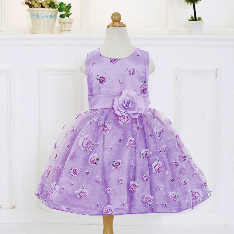 

New Summer Girls Formal Princess Dress Fashion Birthday Wedding Children Clothing Flower Print Fancy Short Sleeve Party Costumes