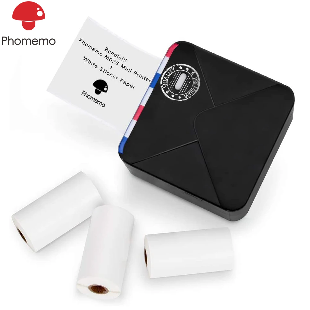 

Карманный термопринтер Phomemo M02S, мини-принтер с термобумагой, подходит для телефонов iOS + Android, фотопринтеров