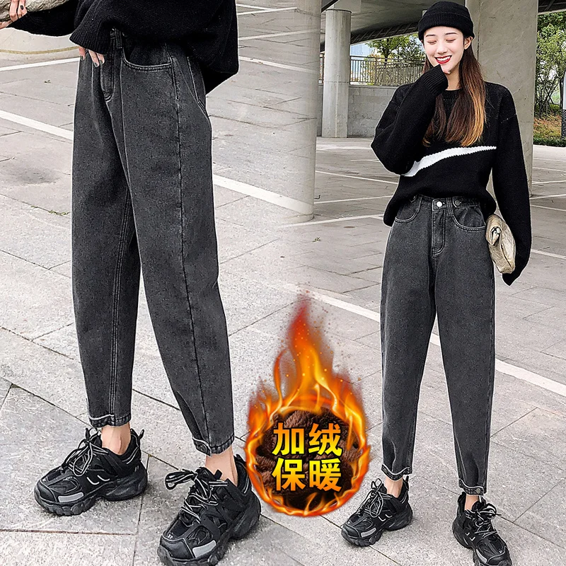 Толстые джинсы с флисовой подкладкой женская зимняя верхняя одежда в Корейском