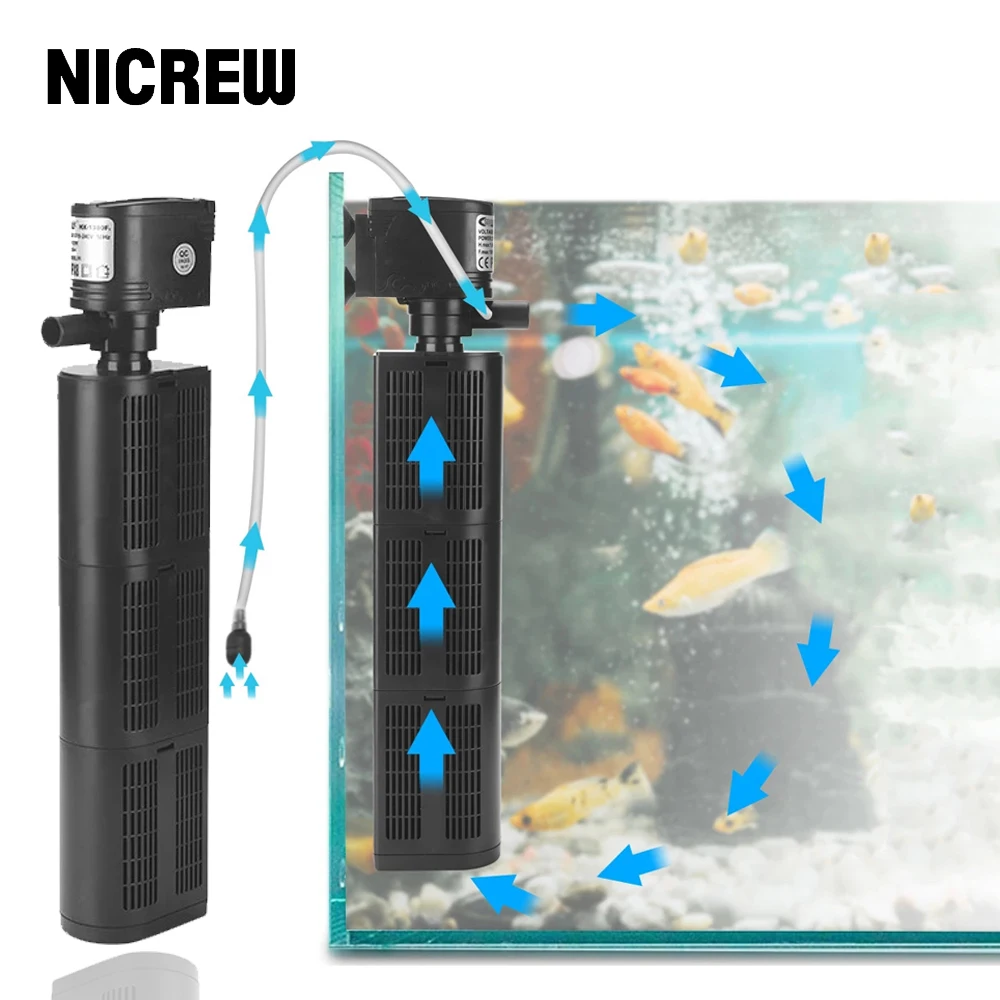 

NICREW Aquarium Filter Pump for Fish Tank Filtration Powerful Pond Submersible Biological Plus Sponge Filter Pump Spray 12-40W