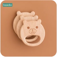 bopoobo 5pc food grade beech wooden teether printed bear nursing gifts for 0 12 months teething toys baby products for newborn