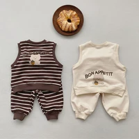 newborn fashion outfits bear print baby girl clothes set cotton vest coat pants 2pcs suit toddler children boys clothing sets