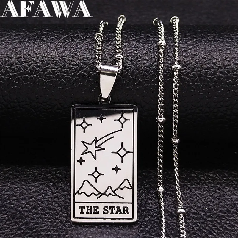 Tarot THE STAR Stainless Steel Charm Necklace Women Silver Color Esotericism Necklace Jewelry The Major Arcana Pendant collar