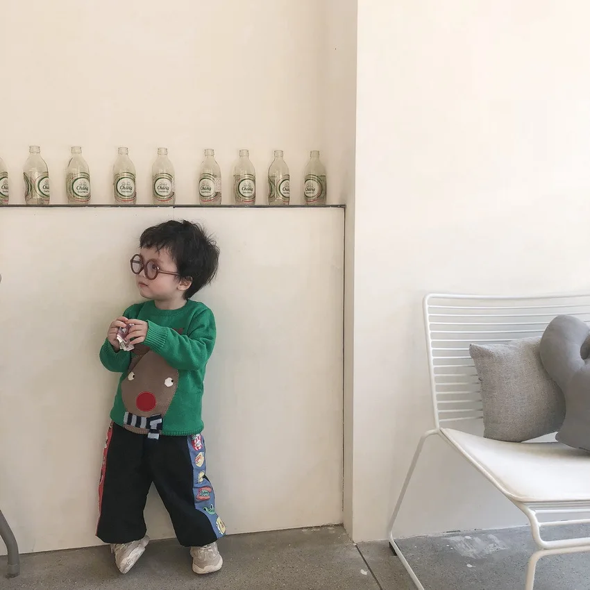 Tonytaobaby/зимняя одежда; Новинка; детская одежда для мальчиков и девочек; милый плотный свитер с зеленым оленем; Рождественская одежда для малышей