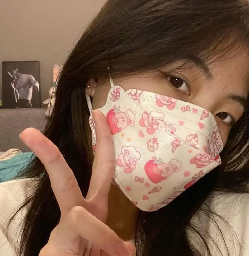 Взрослые Мультяшные 4D стерео маски KN95 со швом для лица с CE Kawaii 4-слойные