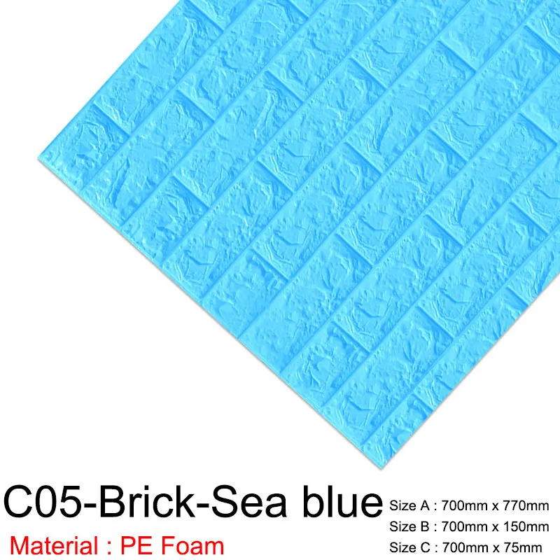 C05-Brick-Sea blue 3D Wall Stickers Marble Brick Peel and Self-Adhesive Wall paper Waterproof DIY Kitchen Bathroom Home Wall Decal Sticker Vinyl - Цвет: C05-Brick-Sea blue