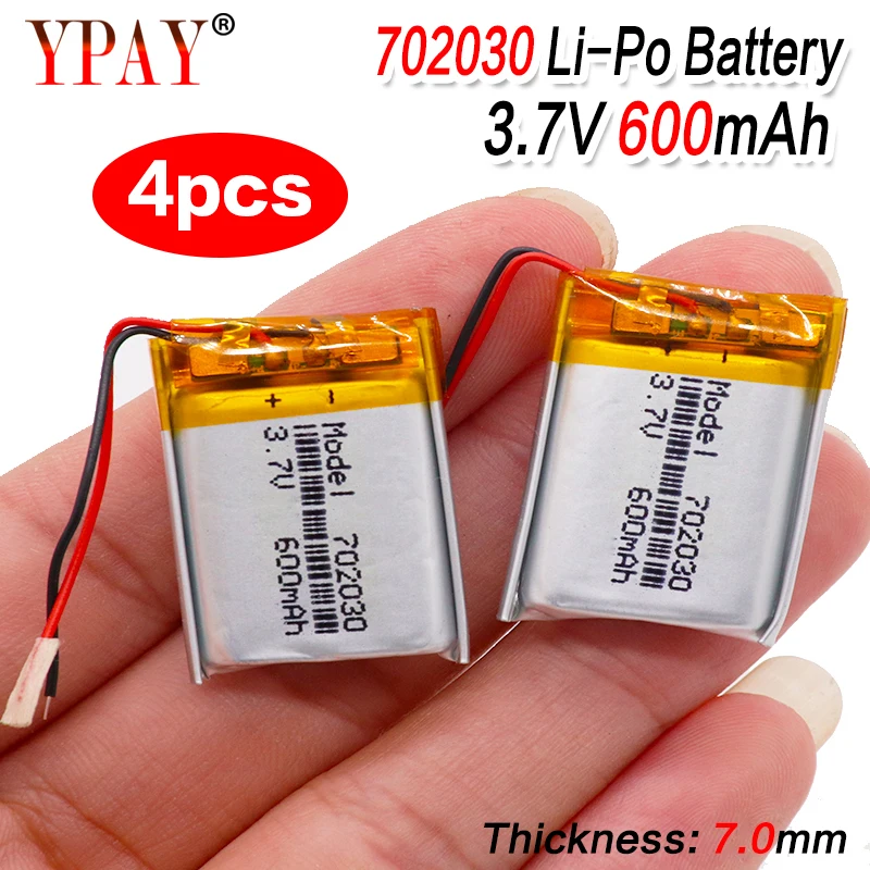 4 шт. 3 7 В 600 мАч 702030 литий полимерный ионный аккумулятор Lipo cells для MP3 спикера