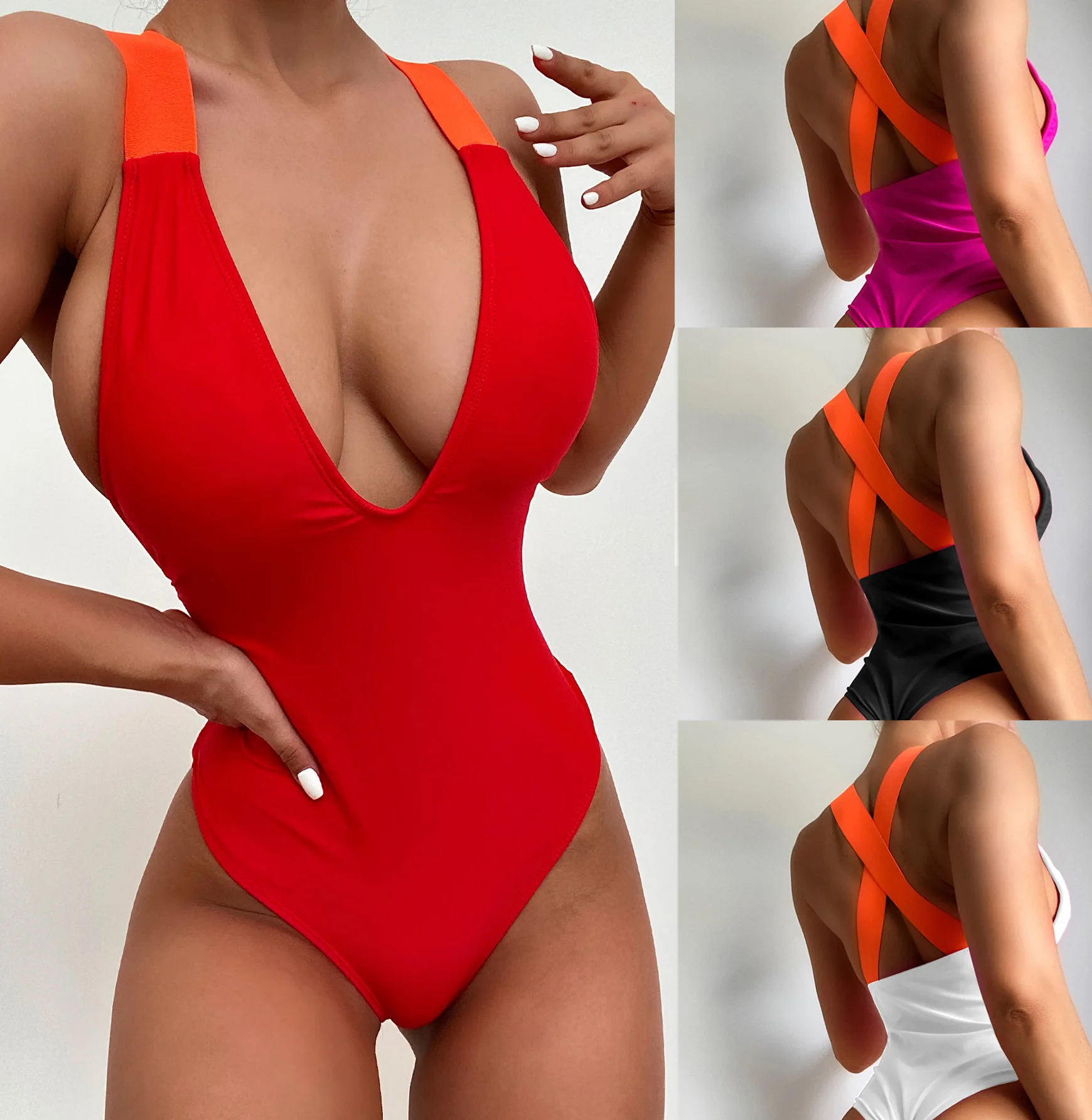 

2023 Deep V Sexy Swimwear Women Backless One Piece Swimsuit Stroj Kapielowy Maio Biquini Mujer Trikini Badpak Dames Bikini