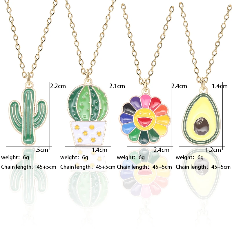 

Cute Sweet Avocado Necklace For Women Girls Plant Cactus Sunflower Enamel Pendant Necklaces Choker Charm Jewelry Gifts Collares
