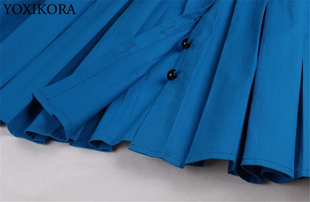 

Retro Elegant Waist Slim-Fit Lapel Big Swing Skirt Short-Sleeved Women Dress