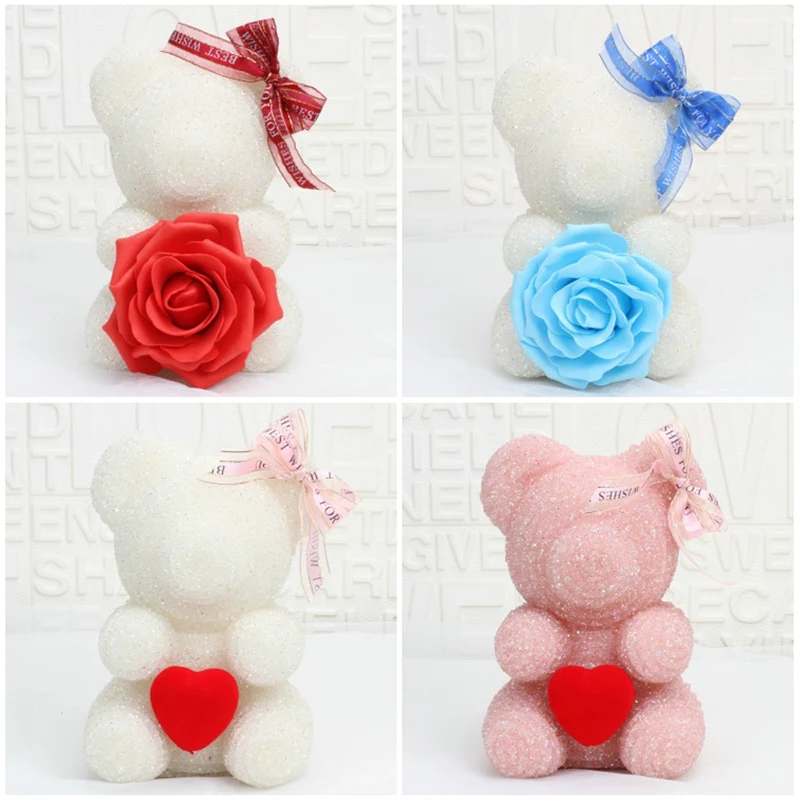 Стразы пенопластовый Медведь с розой Остина цветок мыла для подарка на День