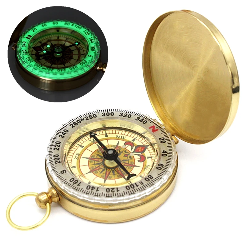 

Outdoor Gold Color Portable Compass Camping Hiking Pocket Brass Copper Compass Navigation with Noctilucence Light Glow in Dark