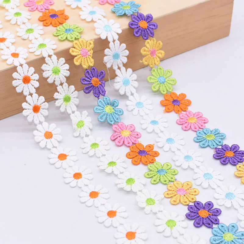 

3yards 2.5cm Daisy Ribbon Colorful Daisy Flower Lace Trim Embroidered Lace for Wedding Party DIY Handmade Ribbon Sewing Supplies