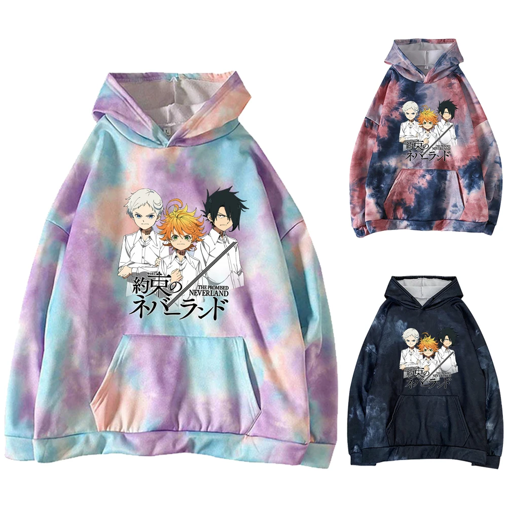 

Tie-dye Harajuku Clothes Anime The Promised Neverland Hoodies 2021 Men/Women Fashion Creative Sweatshirt Creative Unisex