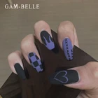 GAM-BELLE 24 шт матовые длинные балерины поддельные ногти геометрические узоры сердца ложный пресс на ногтях полное покрытие маникюрные инструменты для красоты