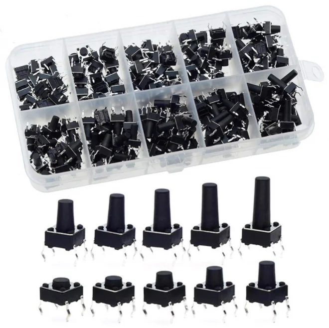 

10 models 200pcs 6*6 Tact Switch Tactile Push Button Switch Kit, Height: 4.3MM~13MM DIP 4P micro switch 6x6 Key switch