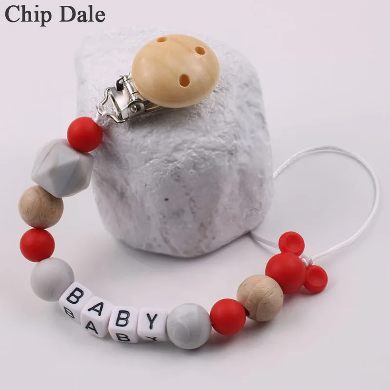 

Chip Dale Customized Name Baby Pacifier Clips Chain Mouse Silicone Beads Nursing Teething Dummy Nipple Holder Soother Chain