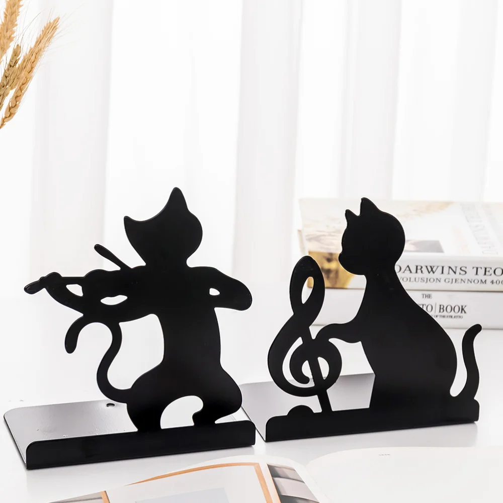 

2pcs Cat Pattern Iron Bookends Practical Simple Book Ends Book Supports Rack Desktop Organizer Magazines Stand for Office School