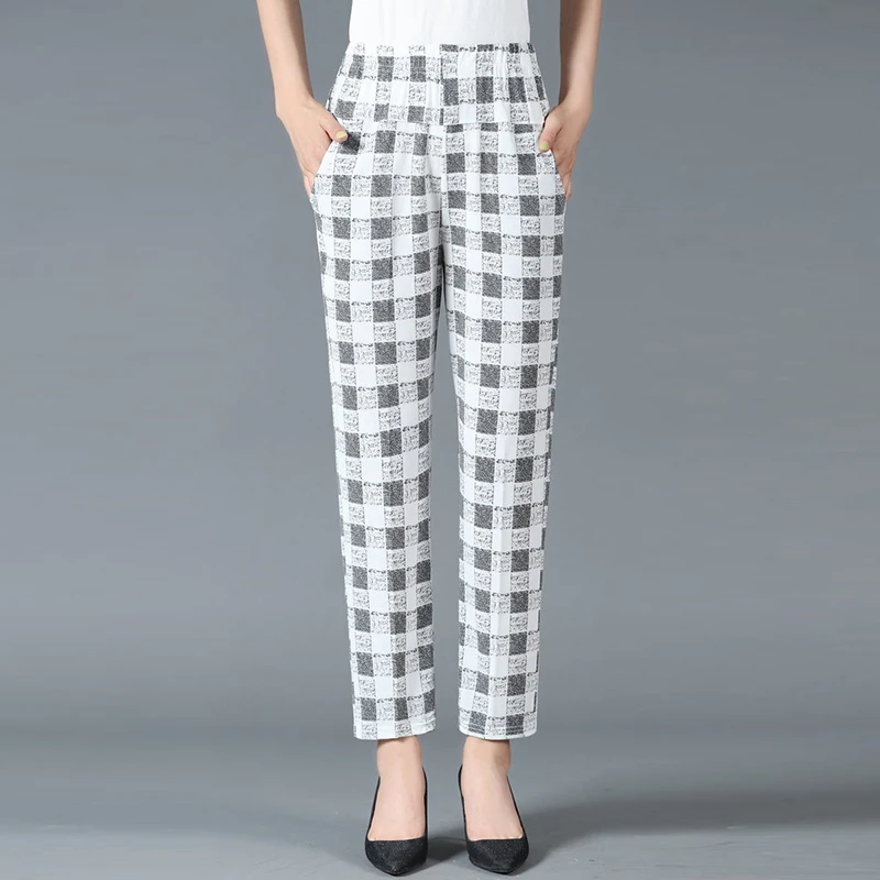 

Женские брюки в клетку, с высокой талией, до щиколотки
